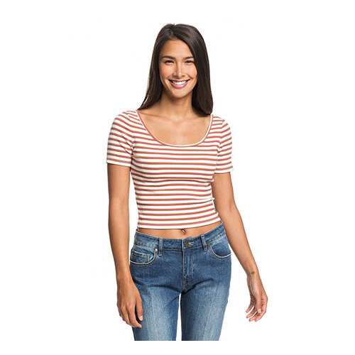Футболка Roxy Hey U Rock, cooper brown golden tan hori, XS INT в Спортмастер