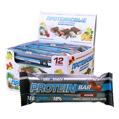 Батончик Ironman Protein Bar 12 50 г, 12 шт., кокос в Спортмастер