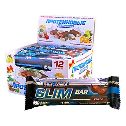 Батончик Ironman Slim Bar 12 50 г, 12 шт., кокос в Спортмастер