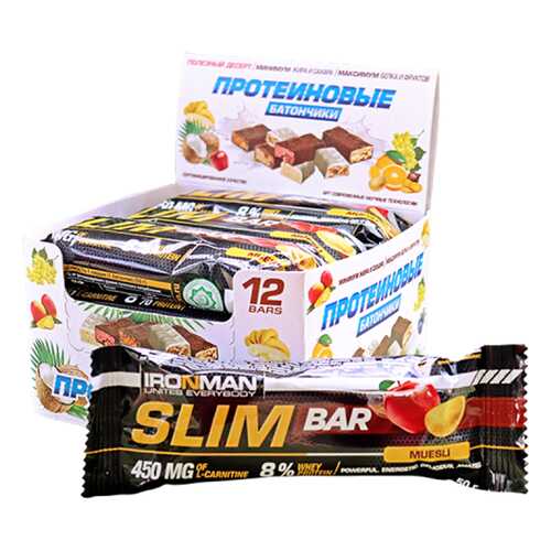 Батончик Ironman Slim Bar 12 50 г, 12 шт., мюсли в Спортмастер