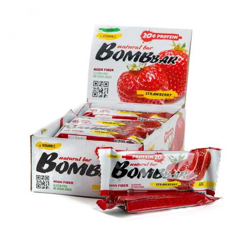 Батончик протеиновый Bombbar (коробка 20 шт.), Клубника в Спортмастер