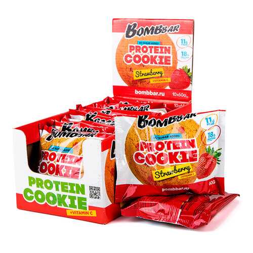 BOMBBAR Protein Cookie 60 г, 10 шт, вкус: клубника в Спортмастер