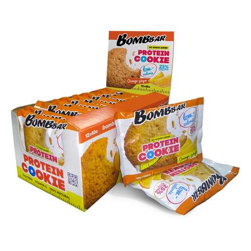 BOMBBAR Protein Cookie низкокалорийные 40 г, 12 шт, вкус: апельсин-имбирь в Спортмастер
