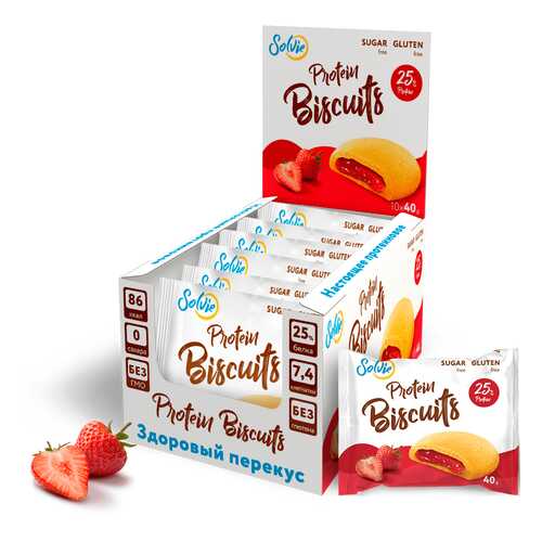 Печенье Solvie Protein Biscuits 10 40 г, 10 шт., клубника в Спортмастер