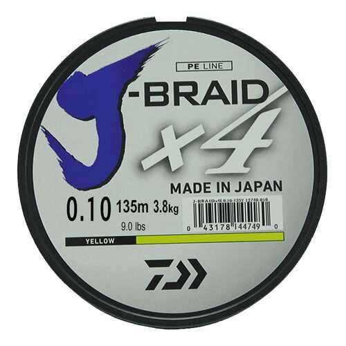 Леска плетеная Daiwa J-Braid X4 0,1 мм, 135 м, 3,8 кг желтая в Спортмастер