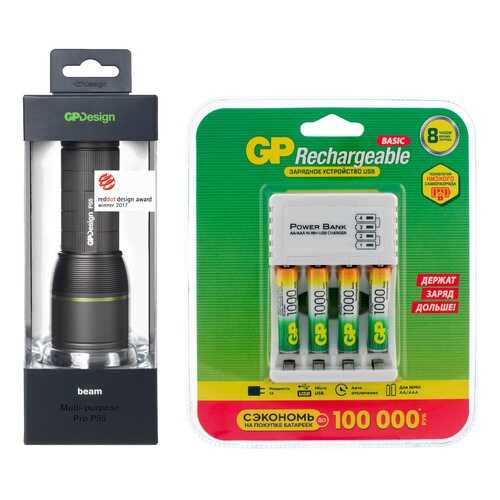 Туристический фонарь GP P55NX00001SD1 + 100AAAHC/CPB-2CR4 холодный, серый, 9 режимов в Спортмастер