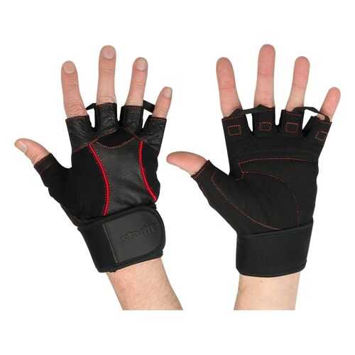 Перчатки для тяжелой атлетики и фитнеса StarFit SU-120, черные/красные, 8 в Спортмастер
